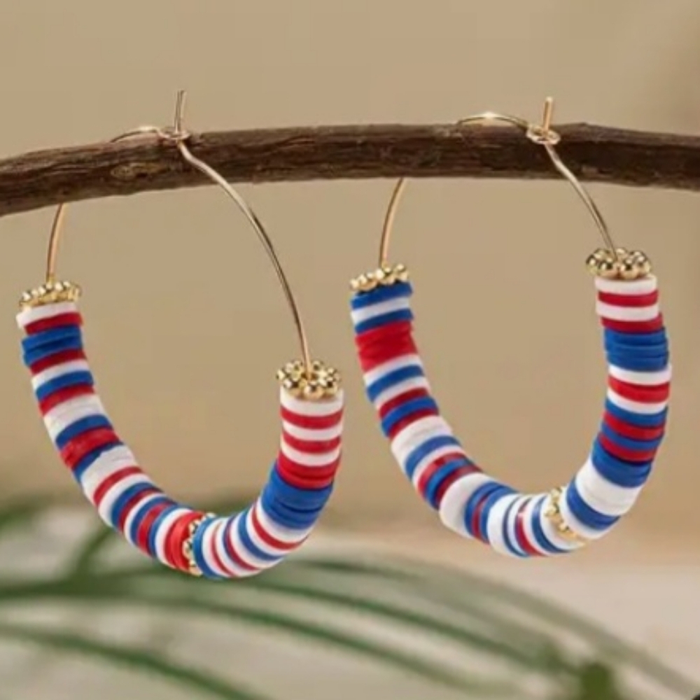 Earrings Red, White, And Blue Hoops